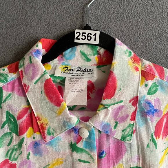 Vtg NOS 80s 90s Two Potato Resort Wear Button Down Shirt + Shorts Set S Floral - Picture 9 of 9